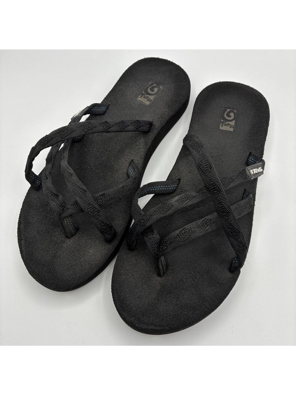 Teva Black Olowahu Mush Strappy Flip Flops Sandals Criss Cross Women's W9